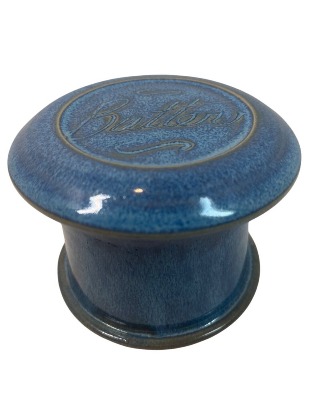 Handmade Blue Stoneware Butter Keeper Dish With Lid - Rustic Ceramic Butter Croc